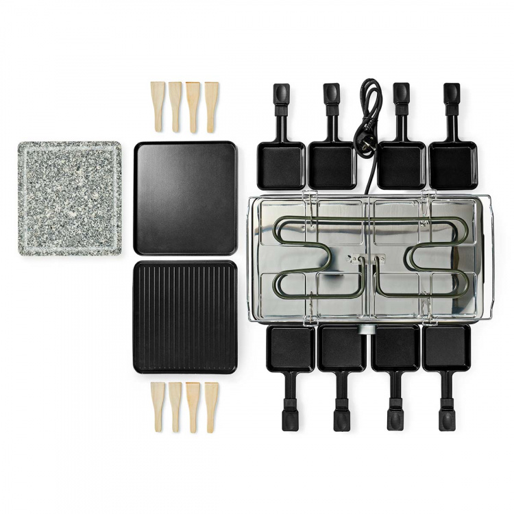 Nedis Gourmet / Raclette | Grill / Sten | 8 Personer | Spatel | Indstilling af temperatur | Non-stick belægning | Rektangel