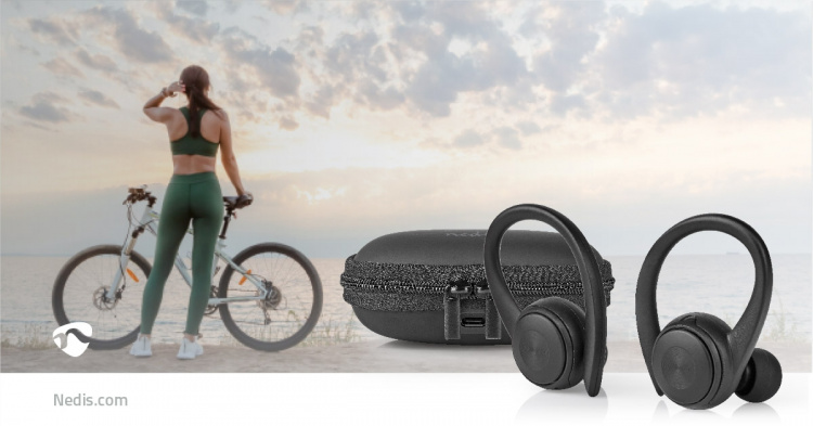 Nedis Fuldt Trådløse hovedtelefoner | Bluetooth® | Maksimal batteritid: 4 timer | Truk kontrol | Opladningsholder | Indbygget mikrofon | Understøtter stemmestyring | Ear hooks | Sort