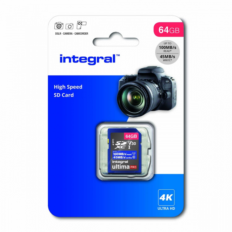 INTEGRAL High Speed SDHC/XC V30 UHS-I U3 64GB SD-hukommelseskort