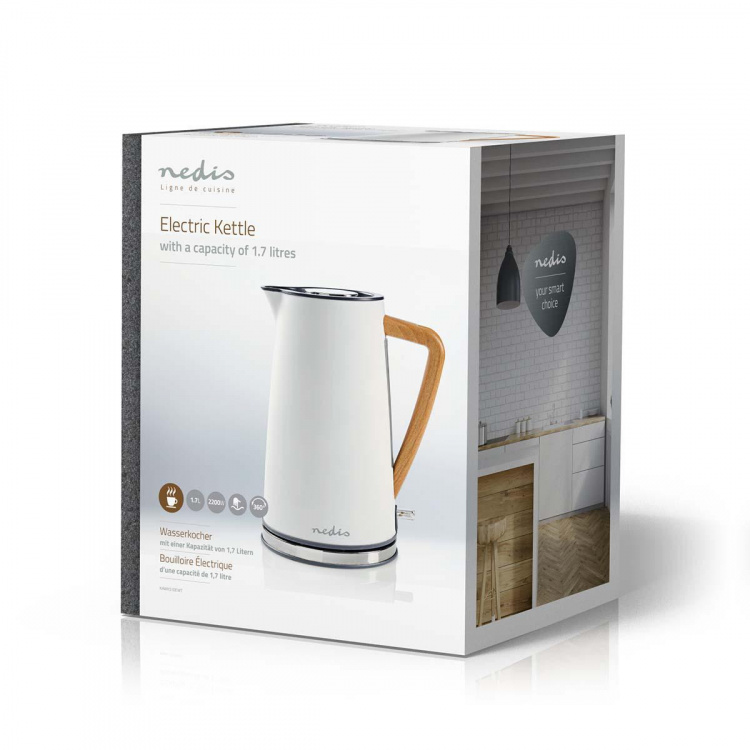 Nedis Elkedel | 1.7 l | Soft-Touch | Hvid | Drejelig 360 grader | Skjult varmeelement | Strix®-controller | Beskyttelse mod kogetørring