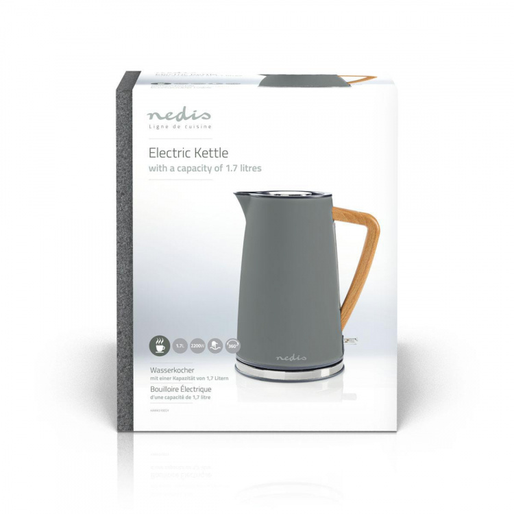 Nedis Elkedel | 1.7 l | Soft-Touch | Grå | Drejelig 360 grader | Skjult varmeelement | Strix®-controller | Beskyttelse mod kogetørring