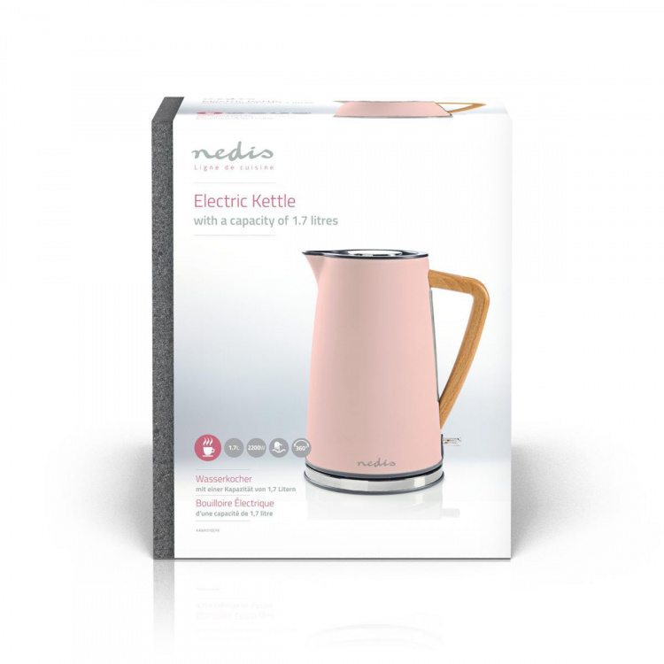 Nedis Elkedel | 1.7 l | Soft-Touch | Pink | Drejelig 360 grader | Skjult varmeelement | Strix®-controller | Beskyttelse mod kogetørring