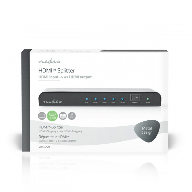 Nedis HDMI ™ Splitter | 4-Port port(s) | 4x HDMI™ Output | 4K@60Hz | 18 Gbps | Metal | Antracit