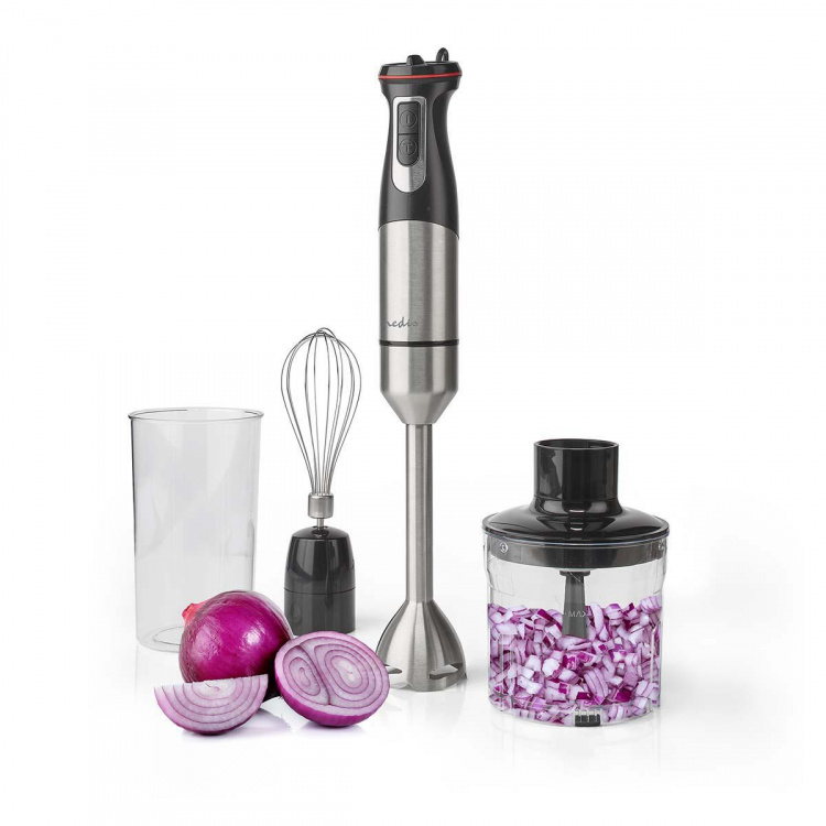 Nedis Hand Blender | 800 W | Hastighedsindstillinger: Variabel hastighedskontrol | Chopper | Aluminium / Sort Nedis Hand Blender | 800 W | Hastighedsindstillinger: Variabel hastighedskontrol | Chopper | Aluminium / Sort