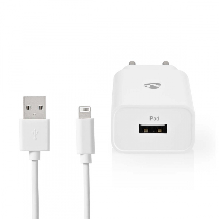 Nedis Vægoplader | 12 W | Hurtigopladningsfunktion | 1x 2.4 A A | Antal output: 1 | USB-A | Lightning 8-Pin (Loose) kabel | 1.00 m | Single Voltage Output | Hvid