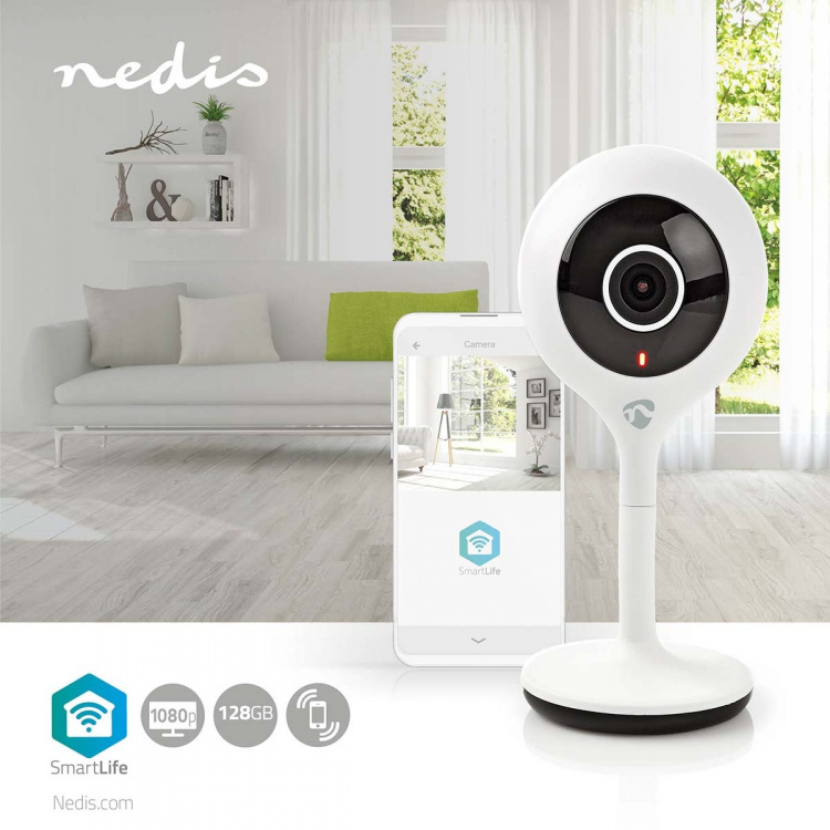 Nedis SmartLife Indendørs Kamera | Full HD 1080p | Cloud Storage (mulighed) / microSD (ikke inkluderet) | Med bevægelsessensor | Nattesyn | Hvid