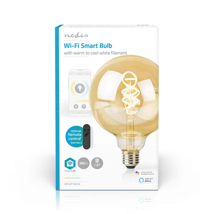 Nedis SmartLife LED Glødepære | E27 | 360 lm | 4.90 W | Varm til kølig hvid | 1800 - 6500 K | Glas | Android™ / IOS | Globe | 1 stk