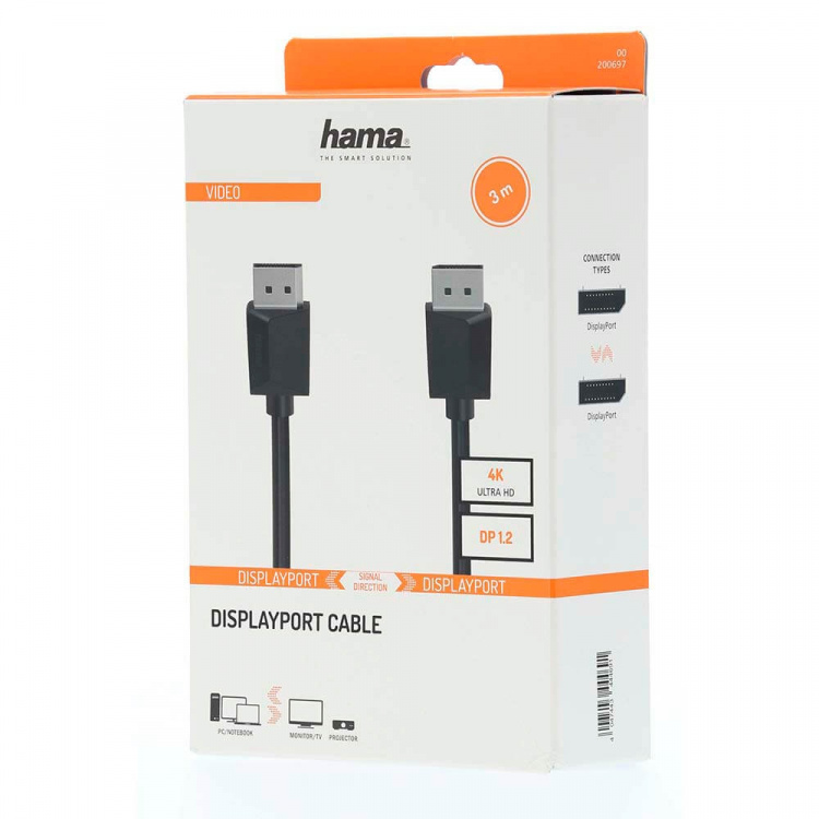 Hama Kabel DisplayPort 1.2 Ultra-HD 4K 0.75m Sort