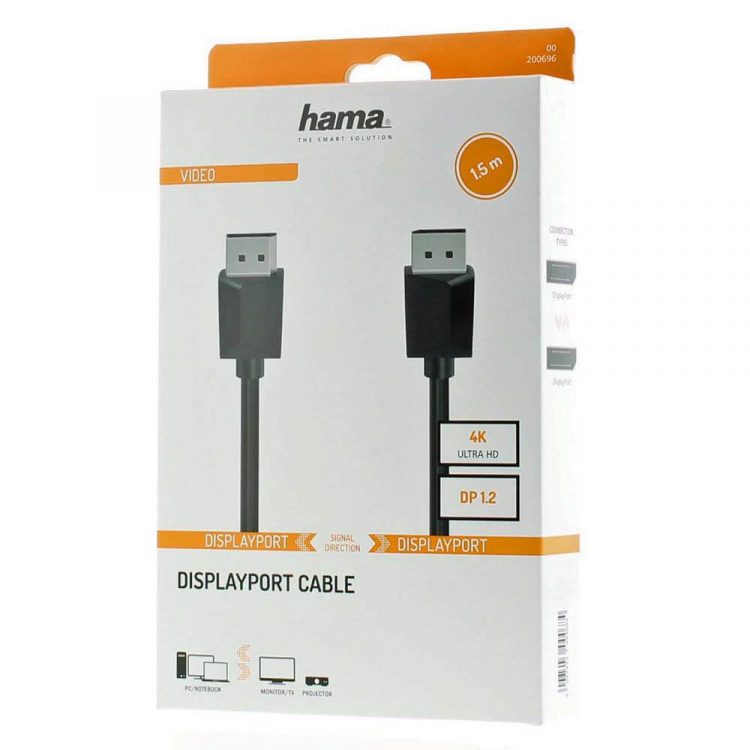 Hama Kabel DisplayPort 1.2 Ultra-HD 4K 1.5m Sort