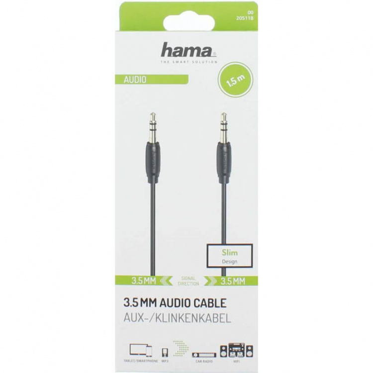 Hama Audiokabel 3,5 mm-3,5 mm Guldbelagt, Ultratynd 1.5m