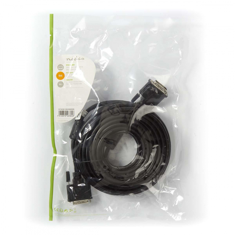 Nedis DVI-kabel | DVI-D 24 + 1-pin han | DVI-D 24 + 1-pin han | 1080p | Nikkelplateret | 10.0 m | Lige | PVC | Sort | Plastikpose