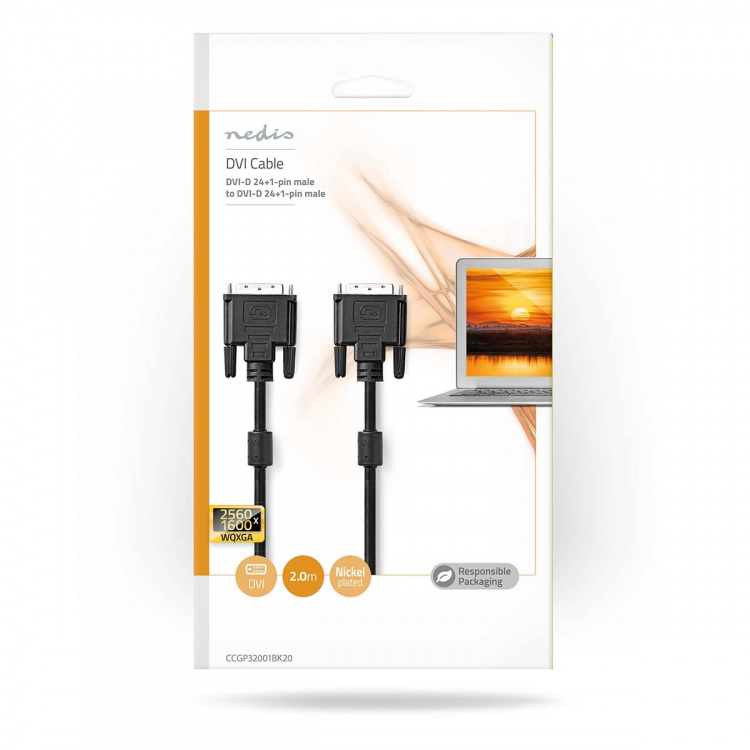 Nedis DVI-kabel | DVI-D 24 + 1-pin han | DVI-D 24 + 1-pin han | 2560x1600 | Nikkelplateret | 2.00 m | Lige | PVC | Sort | Konvolut