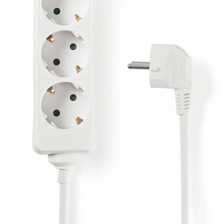 Nedis Udvidelse Socket | Stikprop med sidebens jord / Type F (CEE 7/7) | 3-vejs | 3.00 m | 3680 W | 16 A | Slags jordforbindelse: Sidekontakter | 230 V AC 50/60 Hz | Kontakt Vinkel: 45 ° | H05VV-F 3G1.5mm² | Hvid