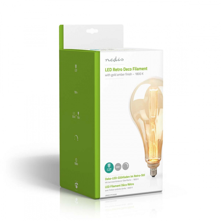 Nedis LED glødepære E27 | PS165 | 3.5 W | 120 lm | 1800 K | Dæmpbar | Med guld-rød finish | Retro stil | 1 stk