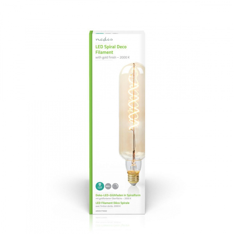 Nedis LED glødepære E27 | T65 | 8.5 W | 600 lm | 2000 K | Dæmpbar | Med guld finish | Retro stil | 1 stk