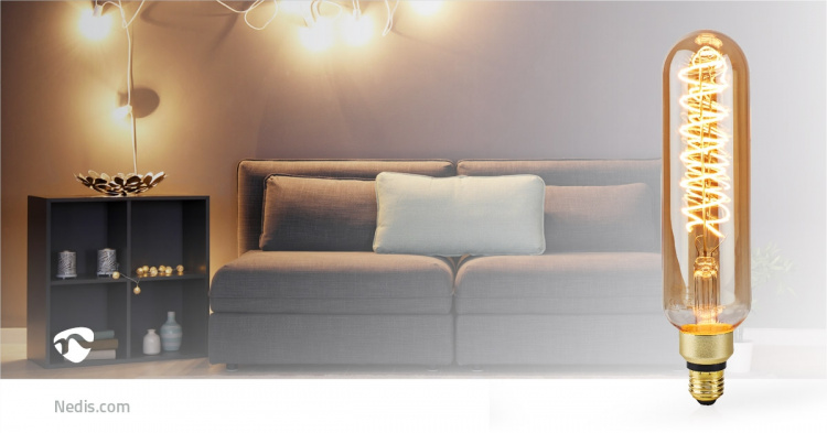 Nedis LED glødepære E27 | T65 | 8.5 W | 600 lm | 2000 K | Dæmpbar | Med guld finish | Retro stil | 1 stk