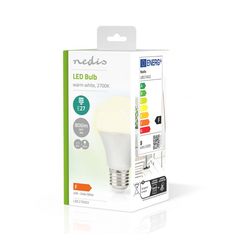 Nedis LED Pære E27 | A60 | 8.0 W | 806 lm | 2700 K | Varm Hvid | Retro stil | Frosted | 1 stk