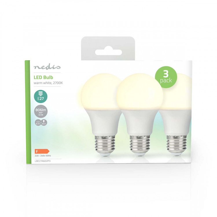 Nedis LED Pære E27 | A60 | 8.0 W | 806 lm | 2700 K | Varm Hvid | Retro stil | Frosted | 3 stk