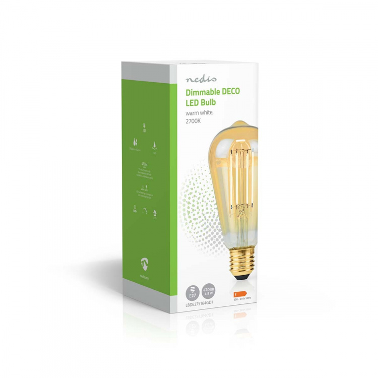 Nedis LED glødepære E27 | ST64 | 4.9 W | 470 lm | 2100 K | Dæmpbar | Ekstra varm hvid | Retro stil | 1 stk