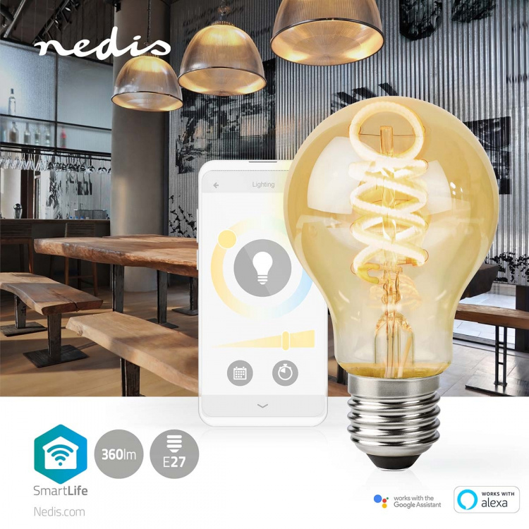 Nedis SmartLife LED Glødepære | E27 | 360 lm | 4.90 W | Varm til kølig hvid | 1800 - 6500 K | Glas | Android™ / IOS | Pære | 1 stk