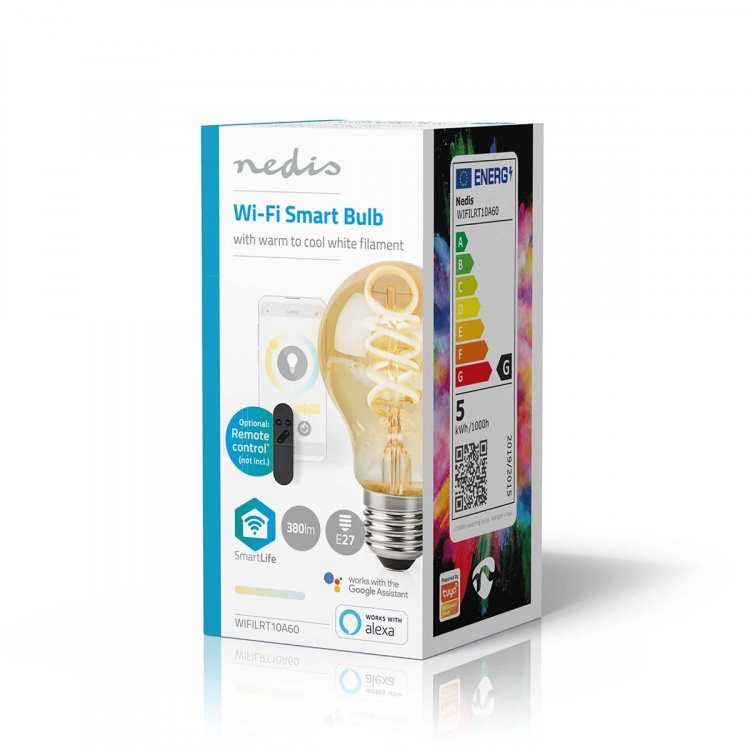 Nedis SmartLife LED Glødepære | E27 | 360 lm | 4.90 W | Varm til kølig hvid | 1800 - 6500 K | Glas | Android™ / IOS | Pære | 1 stk