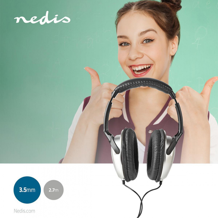Nedis Over-Ear Kablede Hovedtelefoner | 3.5 mm | Kabellængde: 2.70 m | Volumenkontrol | Sort / Sølv