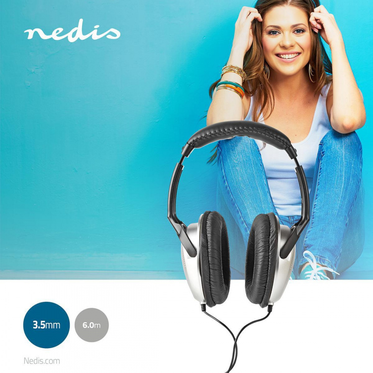 Nedis Over-Ear Kablede Hovedtelefoner | 3.5 mm | Kabellængde: 6.00 m | Volumenkontrol | Sort / Sølv