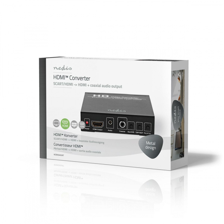 Nedis HDMI ™ Converter | SCART Female | 1x 3.5 mm sound out / 1x Digital Audio / 1x HDMI™ Output | 1-vejs | 1080p | 1.65 Gbps | Aluminium | Antracit