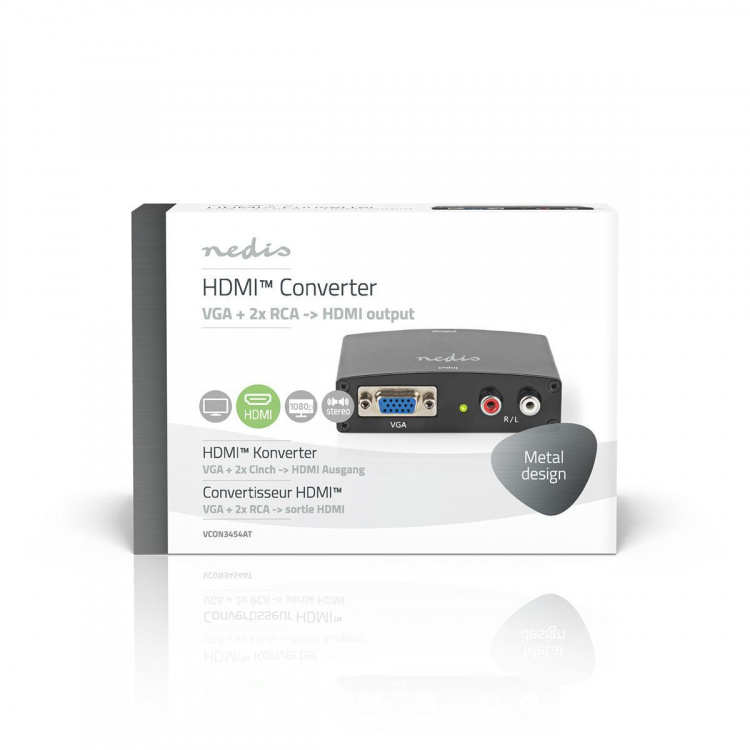 Nedis HDMI ™ Converter | VGA Female / 2x RCA Male | 1x HDMI™ Output | 1-vejs | 1080p | 1.65 Gbps | Aluminium | Antracit