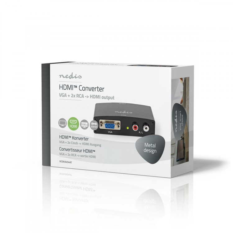 Nedis HDMI ™ Converter | VGA Female / 2x RCA Male | 1x HDMI™ Output | 1-vejs | 1080p | 1.65 Gbps | Aluminium | Antracit