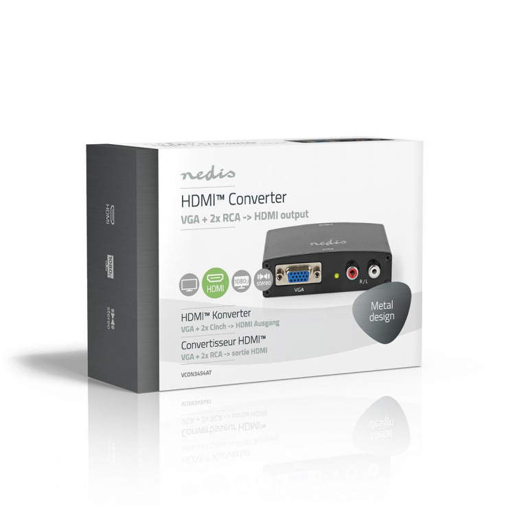 Nedis HDMI ™ Converter | VGA Female / 2x RCA Male | 1x HDMI™ Output | 1-vejs | 1080p | 1.65 Gbps | Aluminium | Antracit