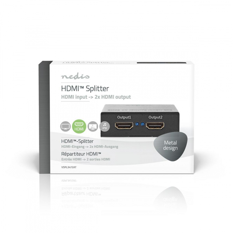 Nedis HDMI ™ Splitter | 2-Port port(s) | 2x HDMI™ Output | 4K@60Hz | 18 Gbps | Metal | Antracit