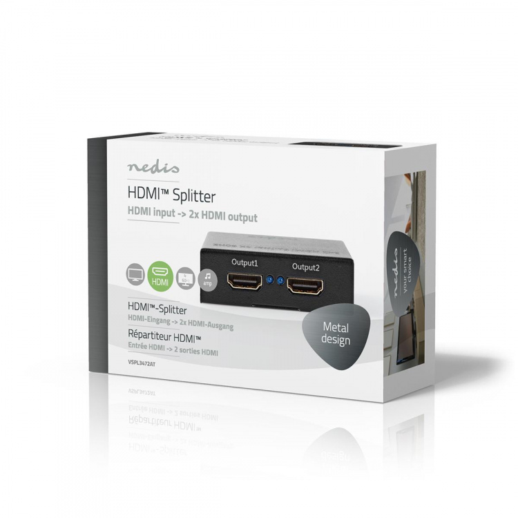 Nedis HDMI ™ Splitter | 2-Port port(s) | 2x HDMI™ Output | 4K@60Hz | 18 Gbps | Metal | Antracit