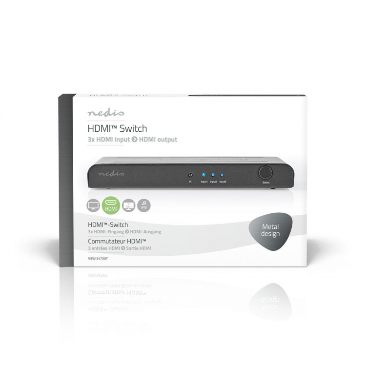 Nedis HDMI ™ switch | 3-Port port(s) | 3x HDMI™ Input | 1x HDMI™ Output | 4K@60Hz | 18 Gbps | Fjernstyret | Metal | Antracit