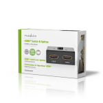 Nedis HDMI ™ switch | 3-Port port(s) | 1x HDMI™ Input / 2x HDMI™ Input | 1x HDMI™ Output / 2x HDMI™ Output | 4K@60Hz | 6 Gbps | Metal | Antracit