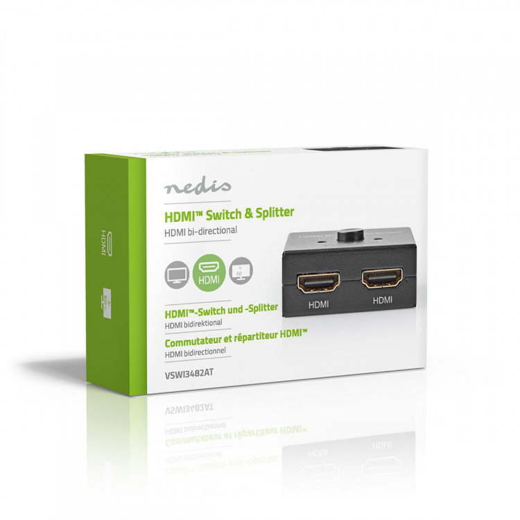 Nedis HDMI ™ switch | 3-Port port(s) | 1x HDMI™ Input / 2x HDMI™ Input | 1x HDMI™ Output / 2x HDMI™ Output | 4K@60Hz | 6 Gbps | Metal | Antracit