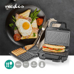 Nedis Multi Grill | Grill / Sandwich / Waffle | 700 W | 22 x 12.5 cm | Automatisk temperaturregulering | Plastik / Rustfri Stål