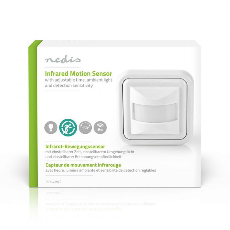 Nedis bevægelsesdetektor | Indendørs | 2-leder / 3-Wire | Type F (CEE 7/7) | 160 ° | 5 - 200 W | 200 W | 500 W | 3 - 2000 Lux | Sensor-teknologi: PIR | Sensor rækkevidde: 0.0 - 9.0 m