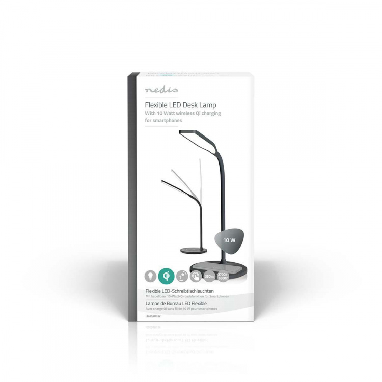 Nedis LED-lampe med trådløs oplader | Dimmer - Til produkt | LED / Qi | 10 W | Med dæmpning | Cool Hvid / Naturlig Hvid / Varm Hvid | 2700 - 6500 K