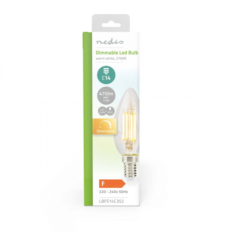 Nedis LED-lampe Pære E14 | Stearinlys | 4.5 W | 470 lm | 2700 K | Dæmpbar | Varm Hvid | Retro stil | 1 stk. | Klart