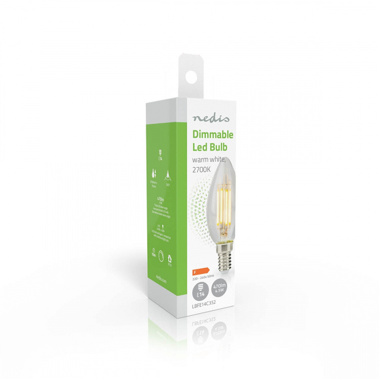 Nedis LED-lampe Pære E14 | Stearinlys | 4.5 W | 470 lm | 2700 | Dæmpbar | Varm Hvid | Retro stil | 1 stk. | Klart