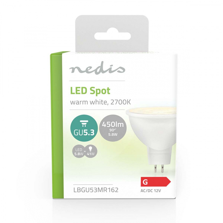 Nedis LED pære GU5.3 | Spot | 5.8 W | 450 lm | 2700 K | Varm Hvid | Klart | Antal lamper i emballagen: 1 stk