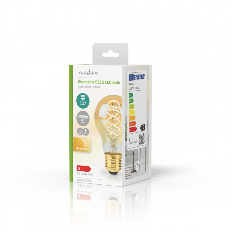 Nedis LED glødepære E27 | A60 | 3.8 W | 250 lm | 2100 K | Dæmpbar | Ekstra varm hvid | Retro stil | 1 stk