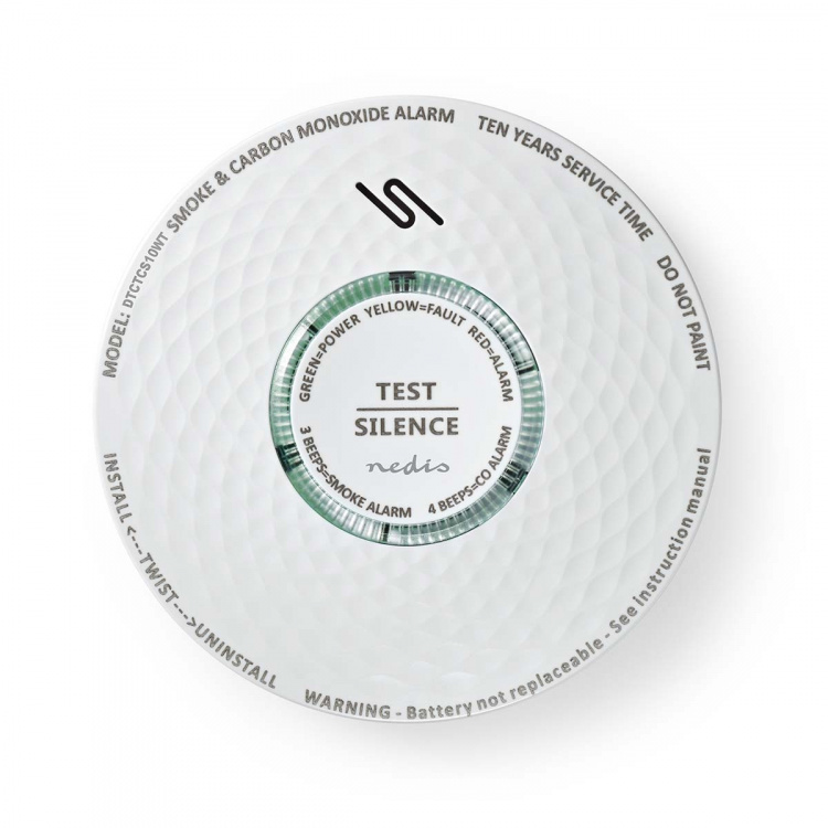 Nedis Smoke & kuliltealarm | Batteri | Batteri levetid op til: 10 År | EN 14604 | Med testknap | 85 dB | ABS | Hvid