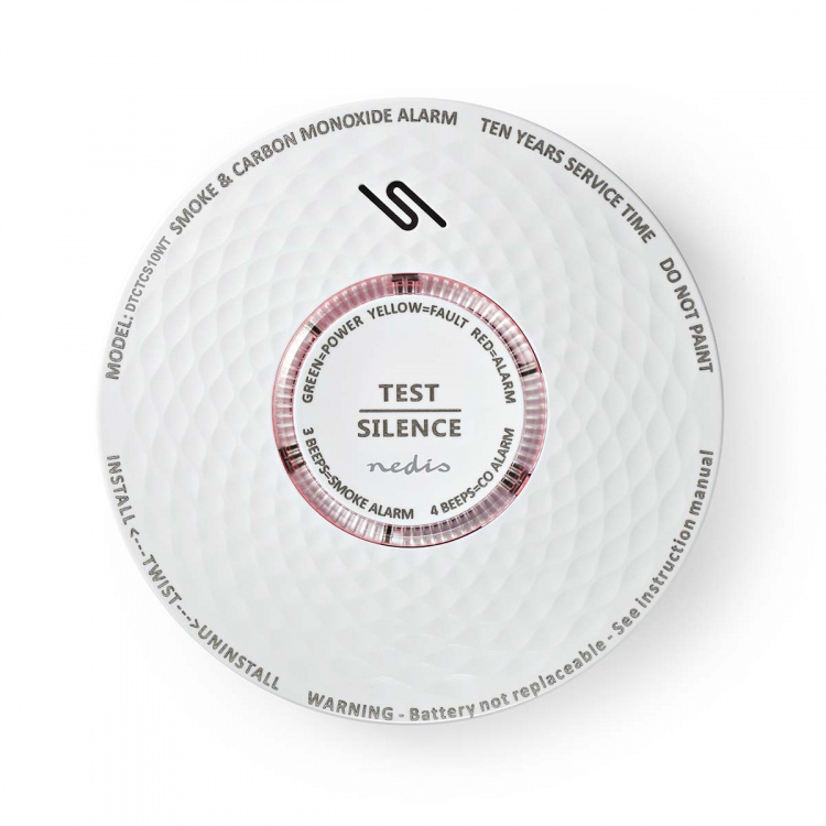 Nedis Smoke & kuliltealarm | Batteri | Batteri levetid op til: 10 År | EN 14604 | Med testknap | 85 dB | ABS | Hvid