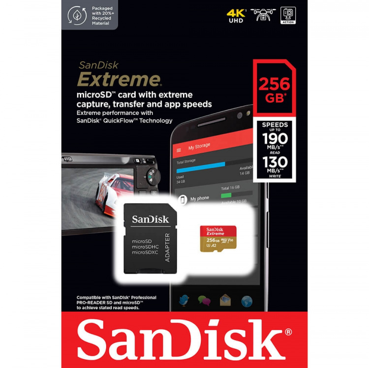 MicroSDXC Extreme 256GB 190MB/s A2 C10 SanDisk MicroSDXC Extreme 256GB 190MB/s A2 C10 V30 med Adapter MicroSDXC Extreme 256GB 190MB/s A2 C10 SanDisk MicroSDXC Extreme 256GB 190MB/s A2 C10 V30 med Adapter