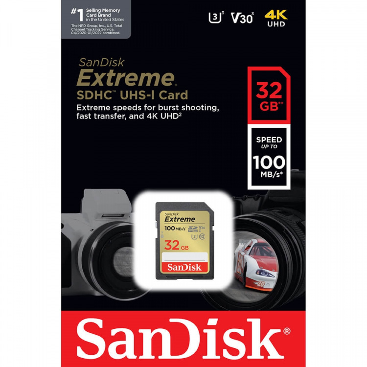 SANDISK Extreme 32GB 100MB/s UHS-I C10 V30 U3 SANDISK Extreme 32GB 100MB/s UHS-I C10 V30 U3