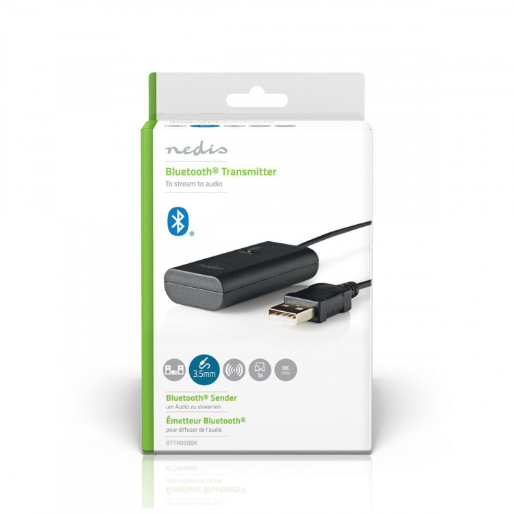 Nedis Bluetooth® Transmitter | Tilslutninger indgang: 1x AUX / 1x USB | SBC | Op til 1 enhed | Sort