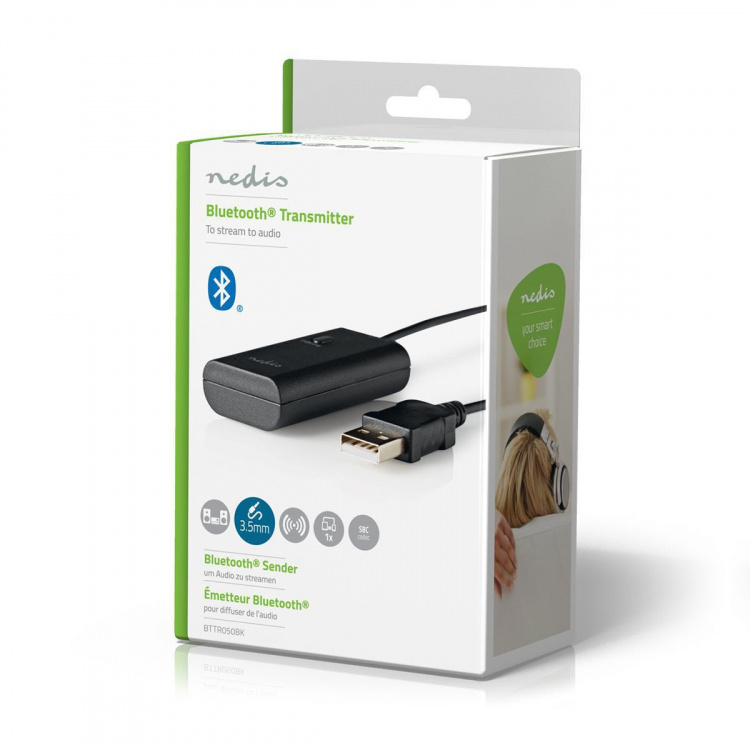 Nedis Bluetooth® Transmitter | Tilslutninger indgang: 1x AUX / 1x USB | SBC | Op til 1 enhed | Sort