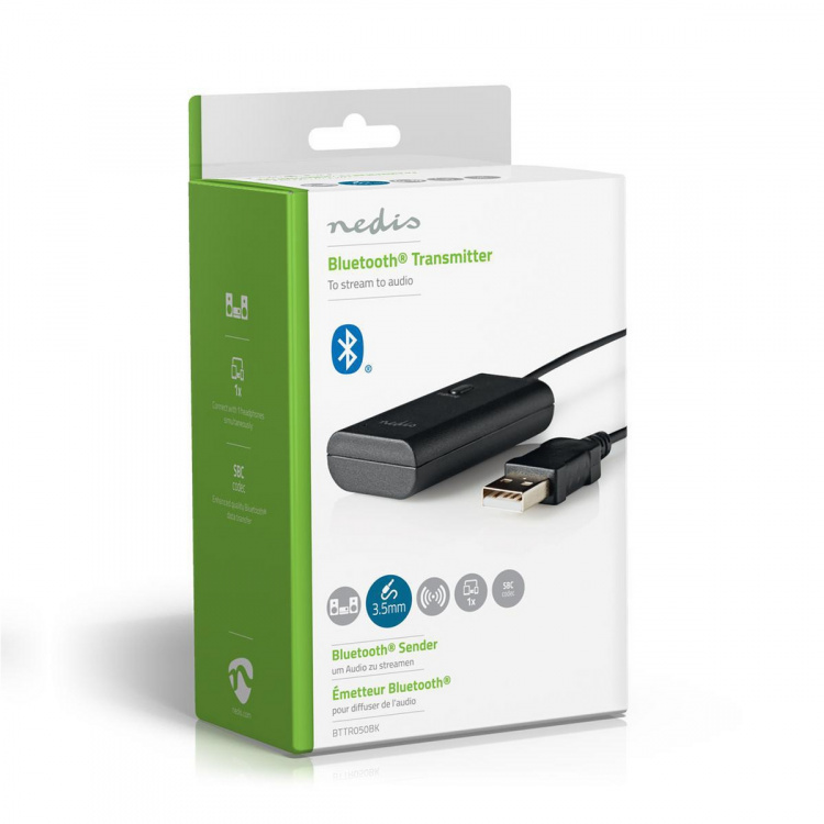 Nedis Bluetooth® Transmitter | Tilslutninger indgang: 1x AUX / 1x USB | SBC | Op til 1 enhed | Sort